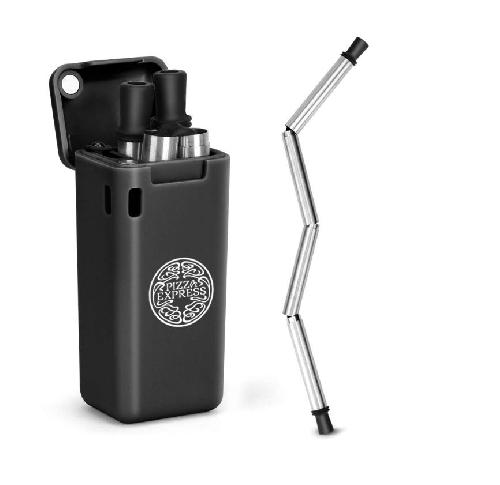 Custom Folding Reusable Metal Straws With Case Made From Wheat Straw & Cleaning Brush